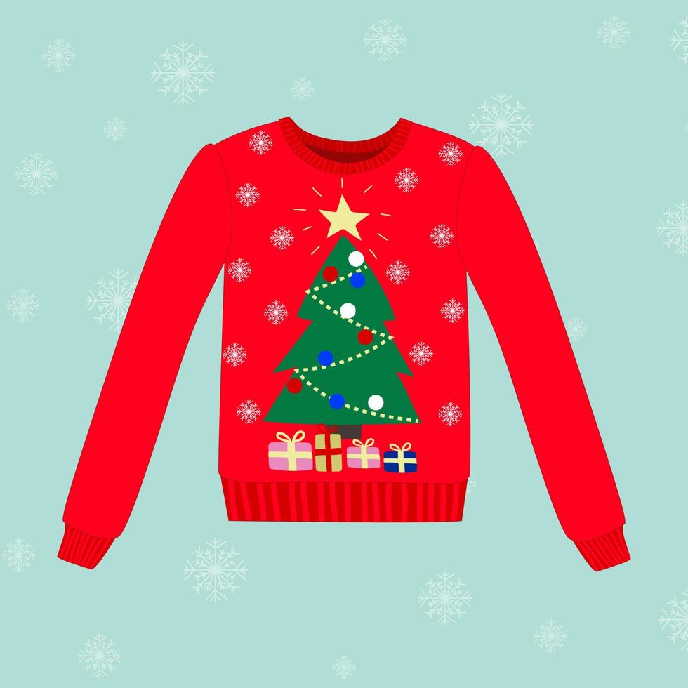 Christmas ugly sweater on blue background with snowflakes vector