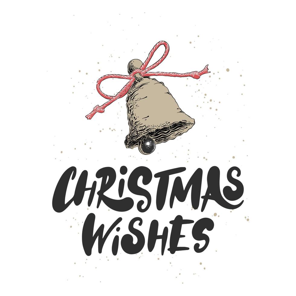 Vector engraved style illustration with lettering for posters, decoration and print. Hand drawn sketch Christmas and New Year holiday on white background. Detailed vintage etching drawing.
