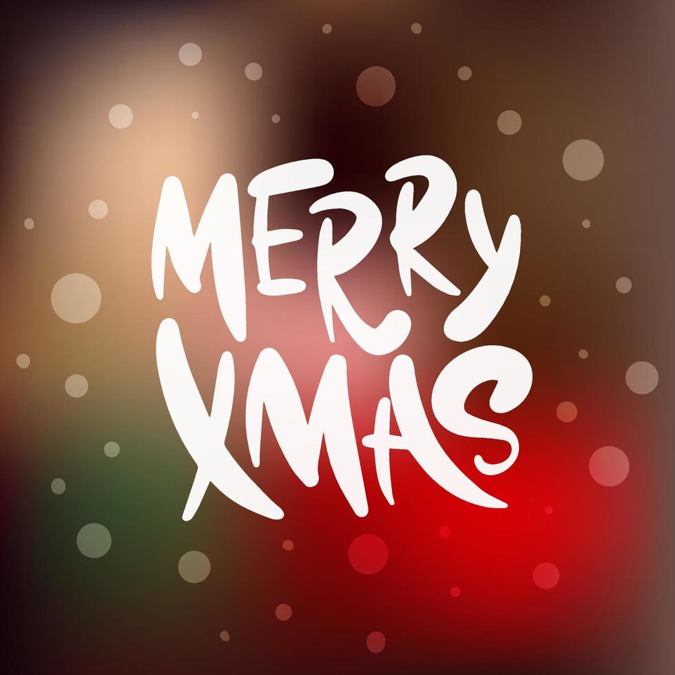 Vector lettering illustration phrase Merry Xmas for posters, decoration, card, t-shirts and print. Hand drawn calligraphy for Christmas and New Year holiday on blurred background.