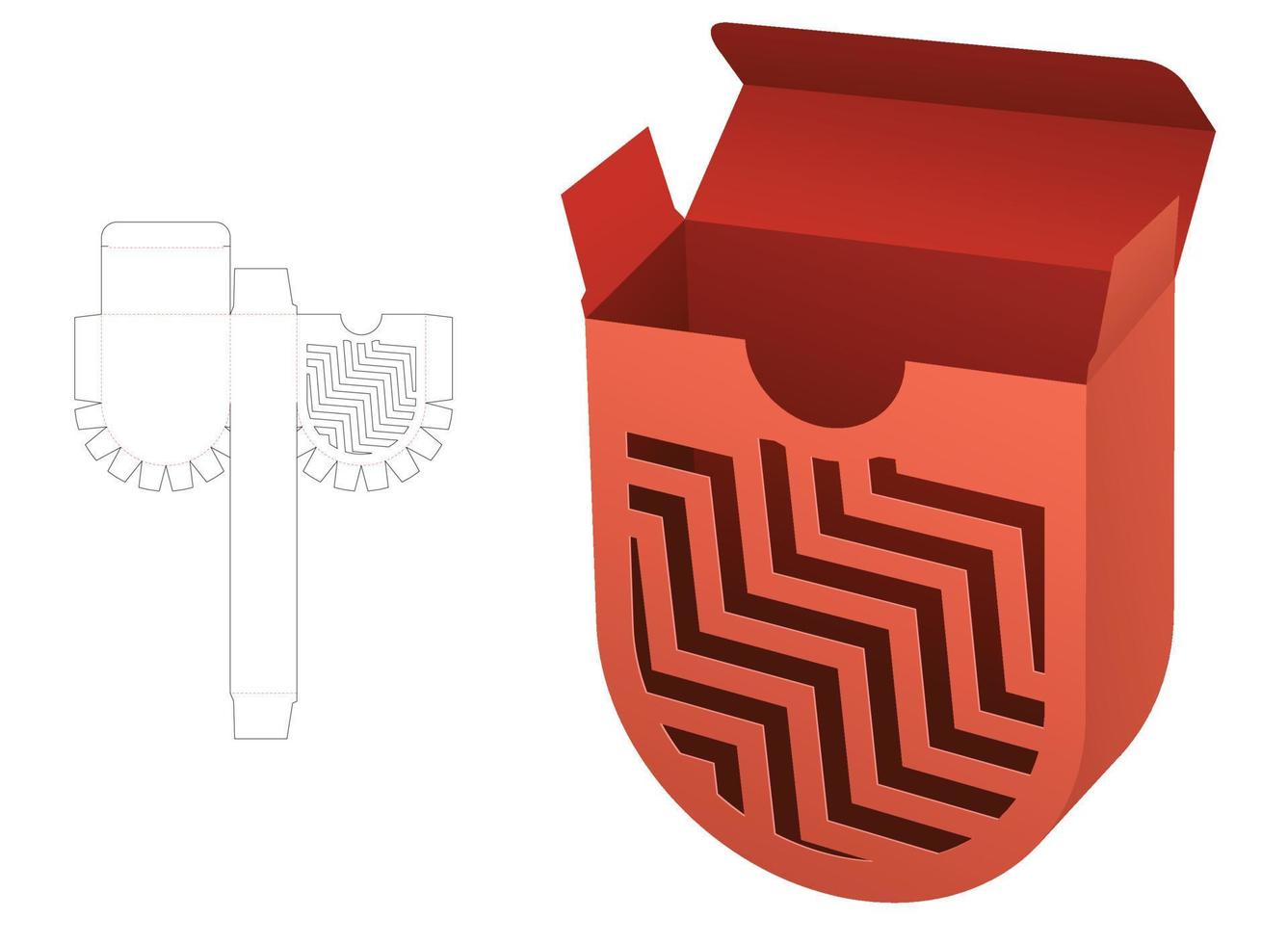 caja de fondo redondo con patrón troquelado en forma de zig zag estampado y maqueta 3d vector