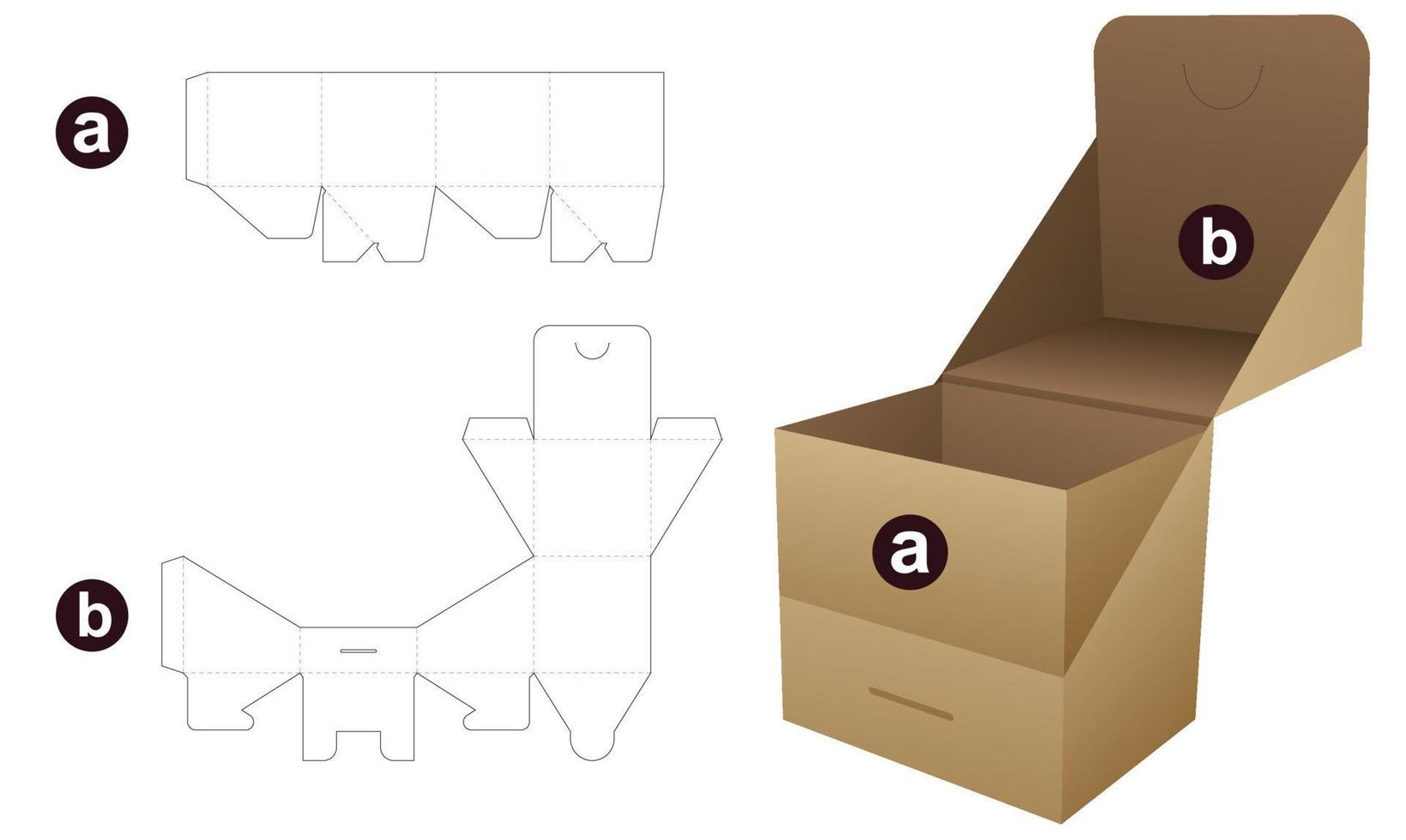 Plantilla troquelada de 2 piezas de caja abatible y maqueta 3d vector