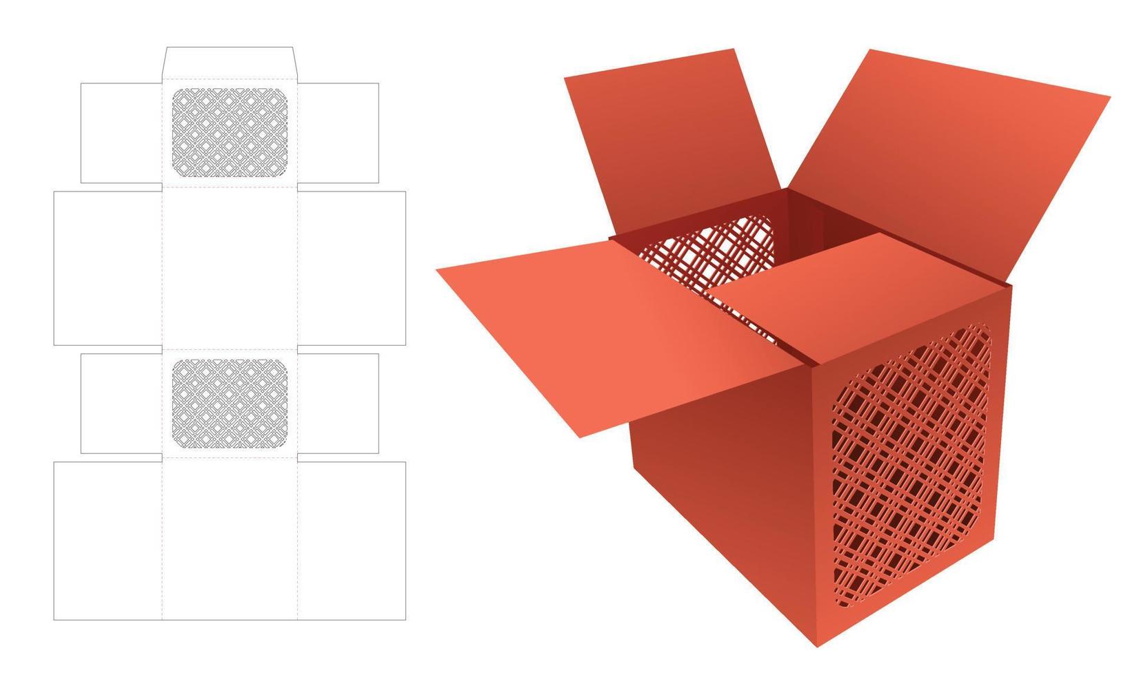 caja de cartón con plantilla troquelada de patrón de rayas estampadas y maqueta 3d vector