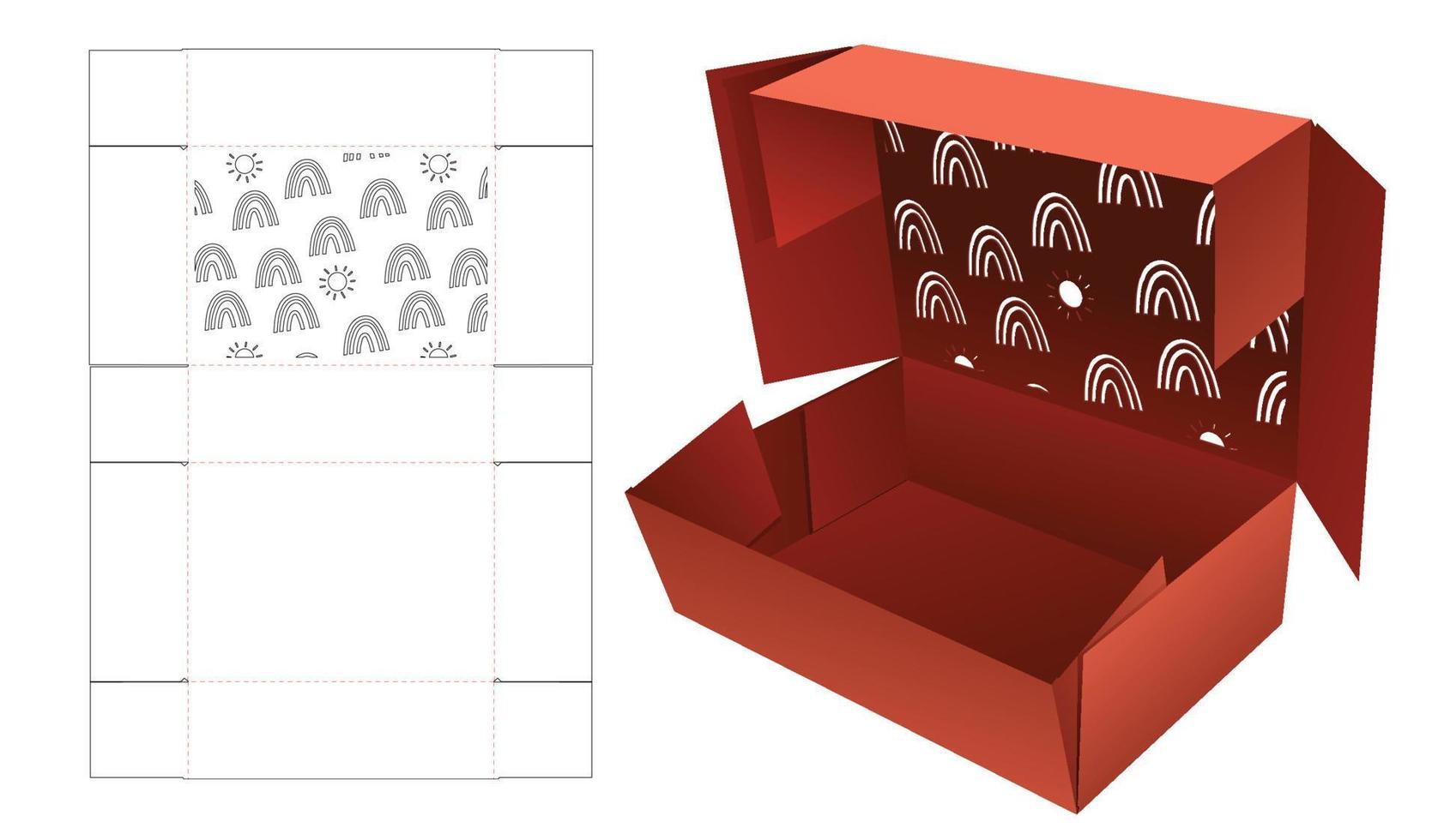 Folded box with stenciled striped pattern die cut template and 3D mockup vector