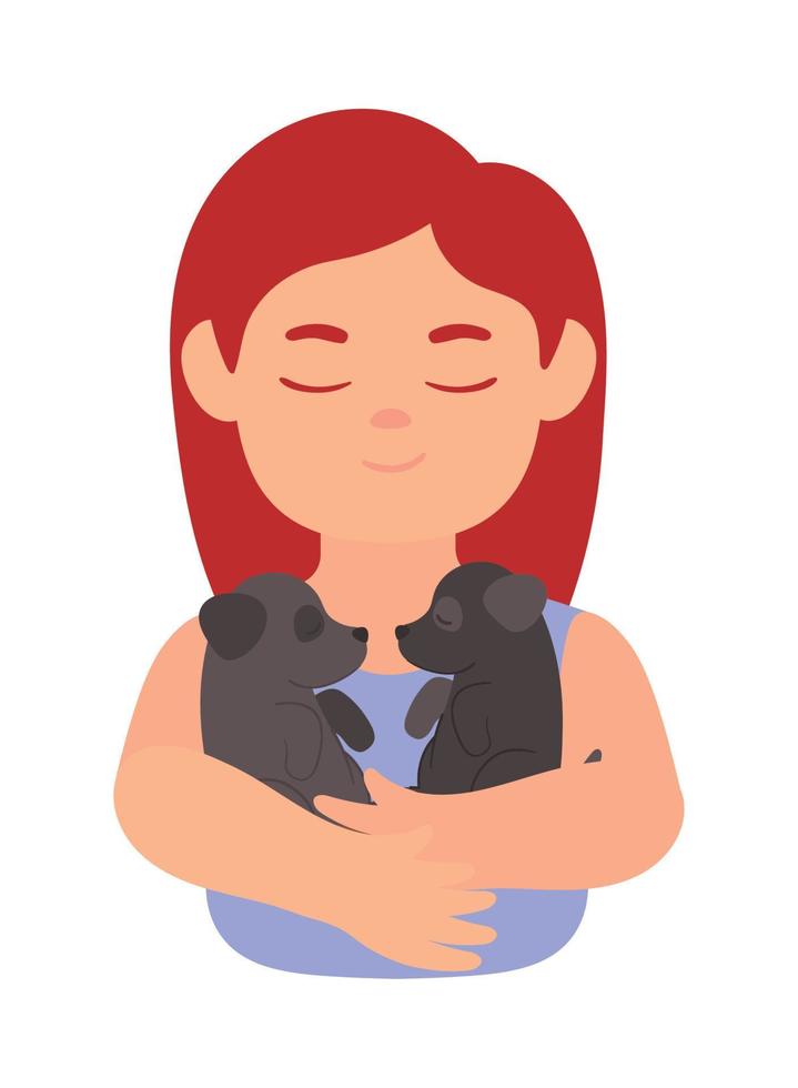 girl hugging a little dogs vector