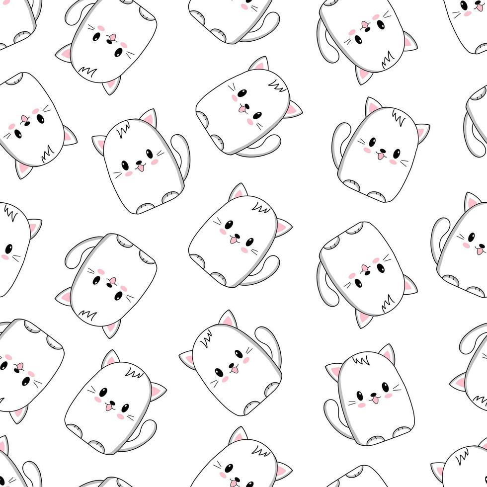 Cute kawaii cat. Vector illustration. Seamless pattern.