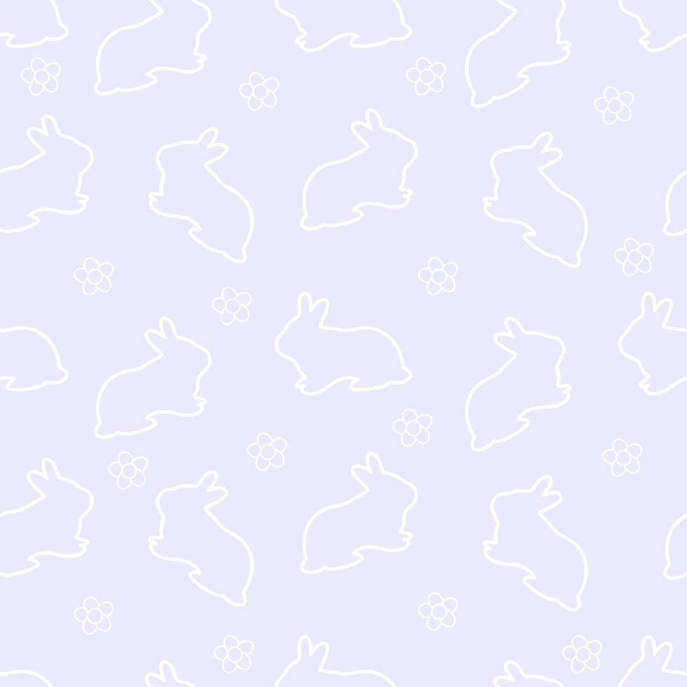 Easter seamless pattern with bunnies, flowers. Vector illustration.