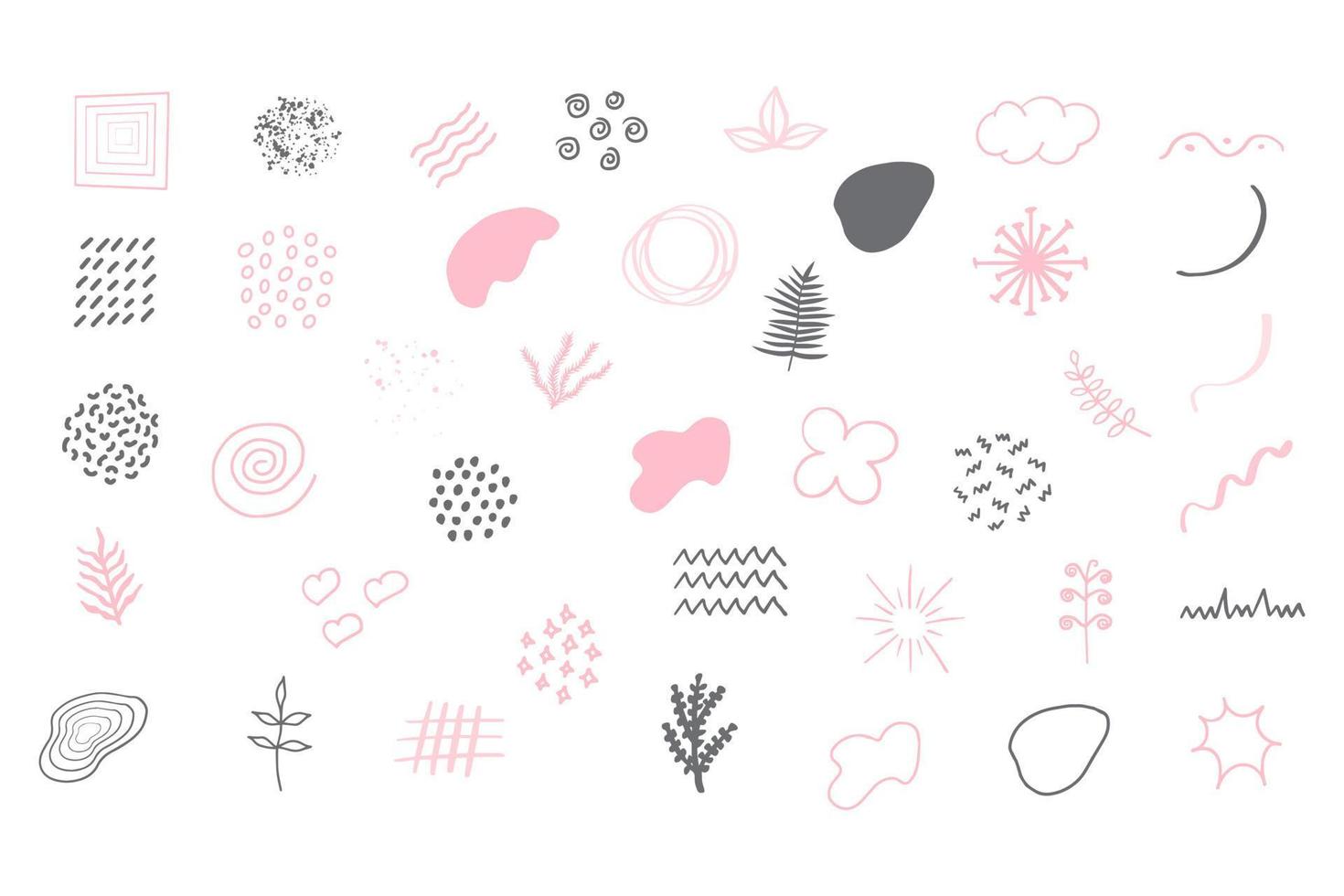 Organic lines, shapes, dots, leaves, spots, plants. Set of trendy hand drawn elements. Vector. vector