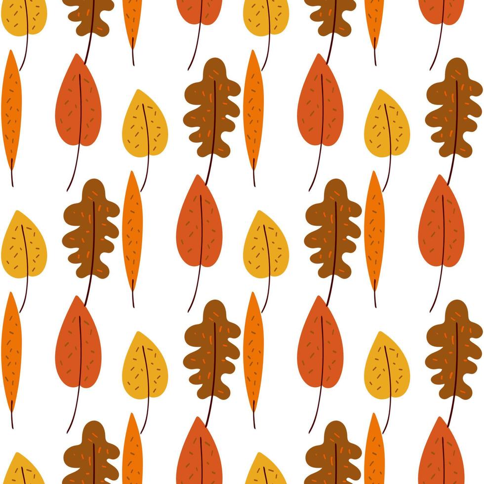 Seamless pattern with stylized autumn leaves illustration in yellow on a white background vector