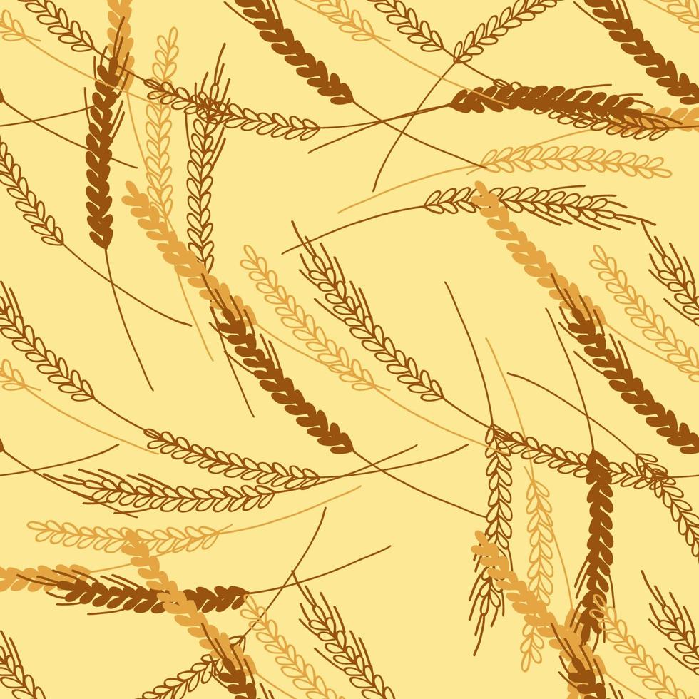 Seamless pattern with ears of wheat illustration on yellow background vector