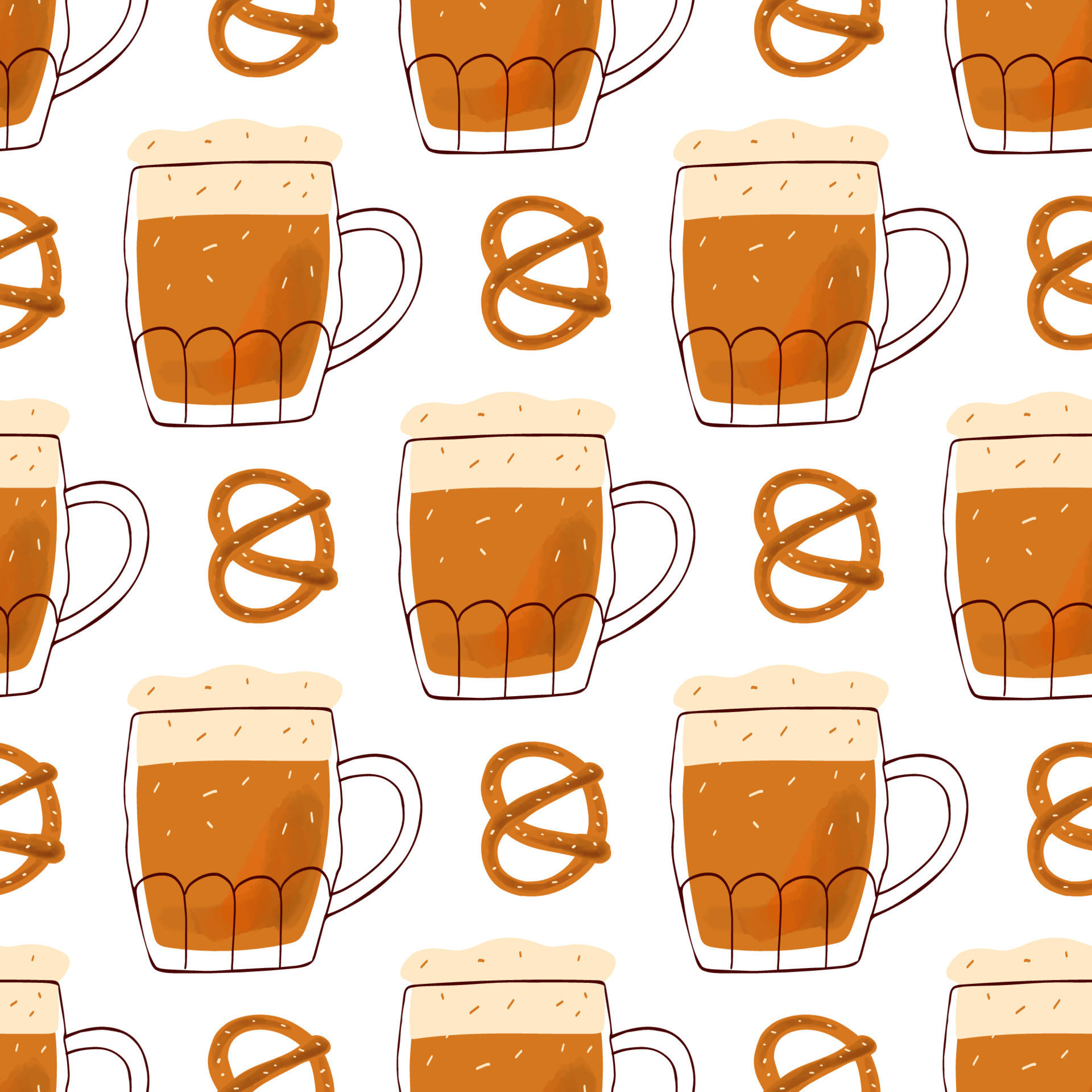 Seamless pattern with stylized illustration mug of beer and Pretzel snack  on white background 10962954 Vector Art at Vecteezy