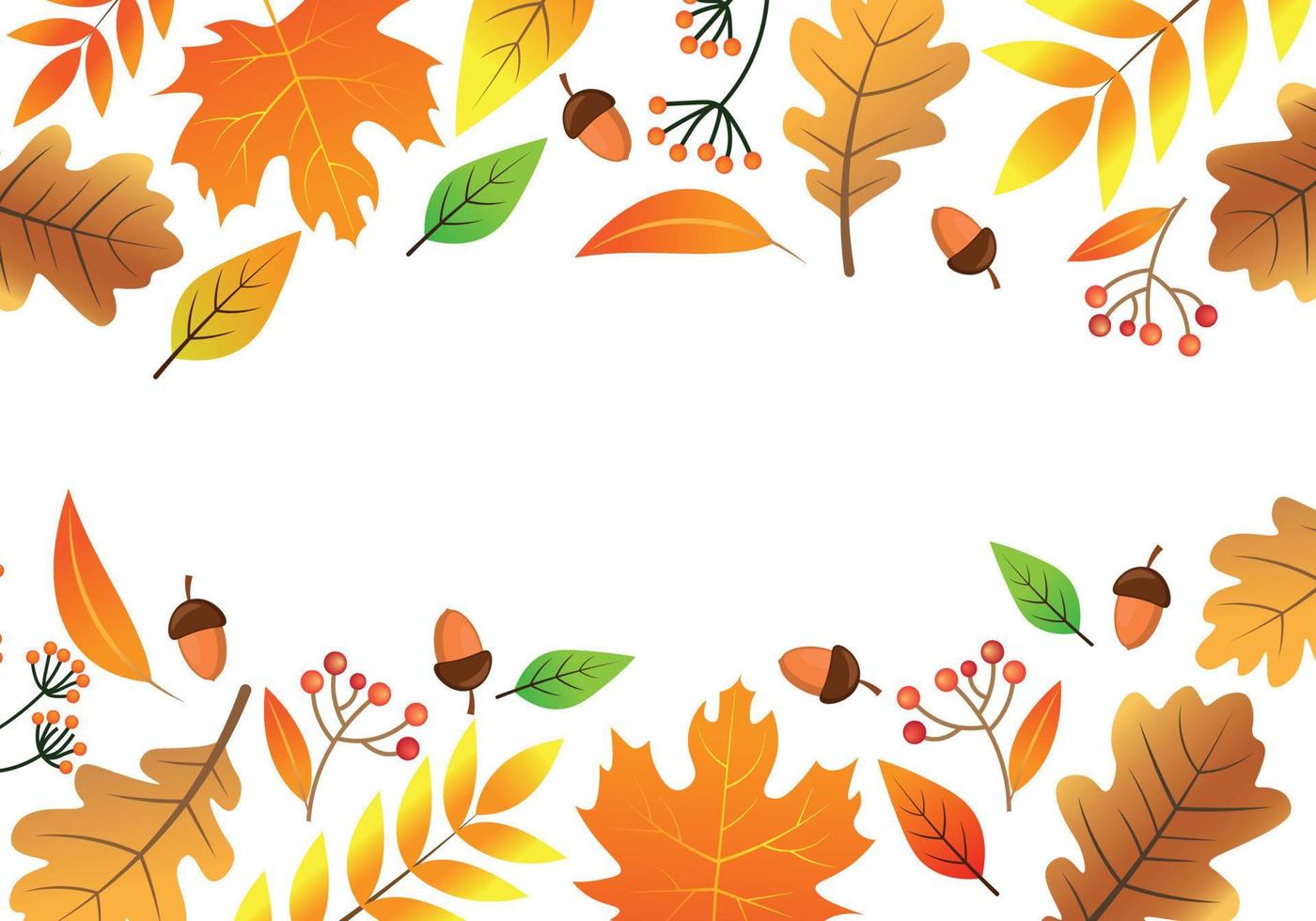 Autumn Leaves Vector Border Template. Autumn Background with Colorful Leaves and Acorn