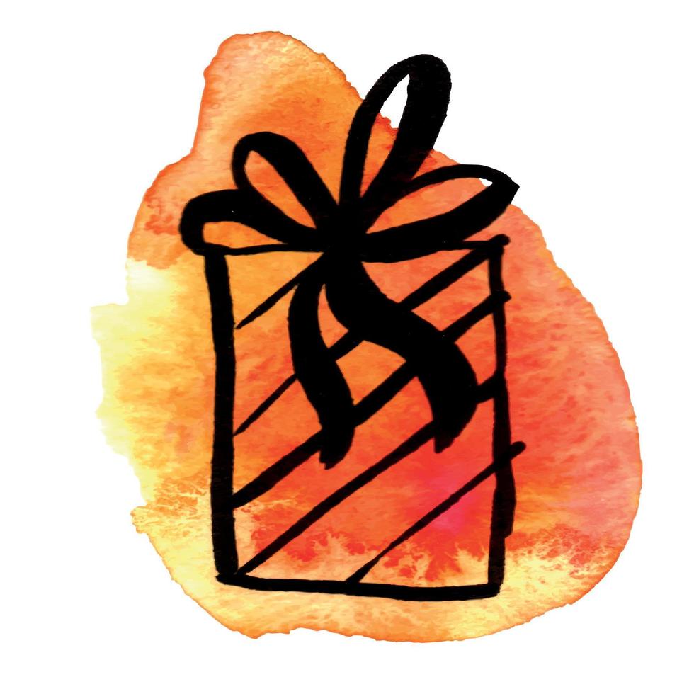 ilustración dibujada a mano de caja de regalo de navidad con lazo en mancha de acuarela roja vector