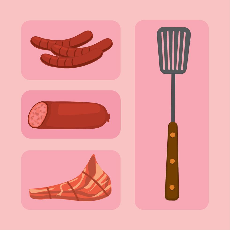 bbq spatula and sausages vector