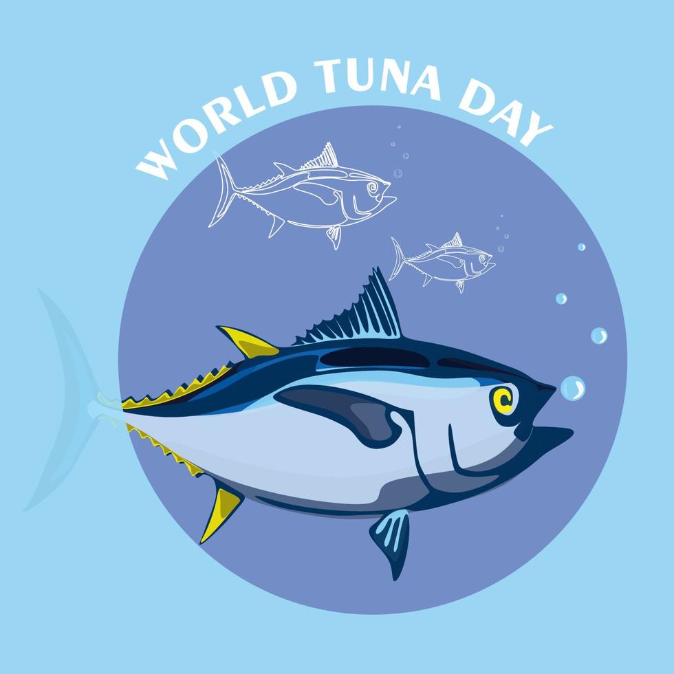 ilustración del día mundial del atún. vector aislado atún pescado estilizado clipart banner, cartel con letras. vida marina y oceánica marina