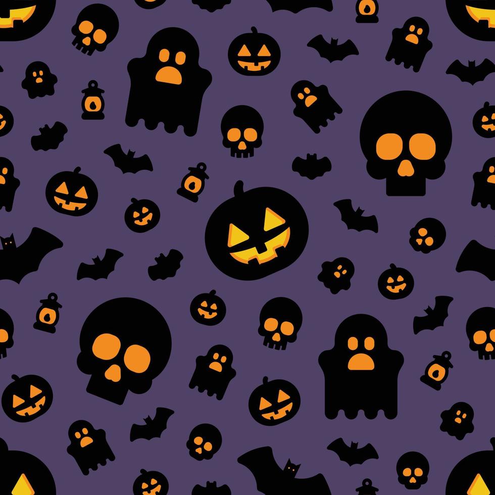 Spooky Halloween seamless pattern with jack-o-lantern on purple background vector