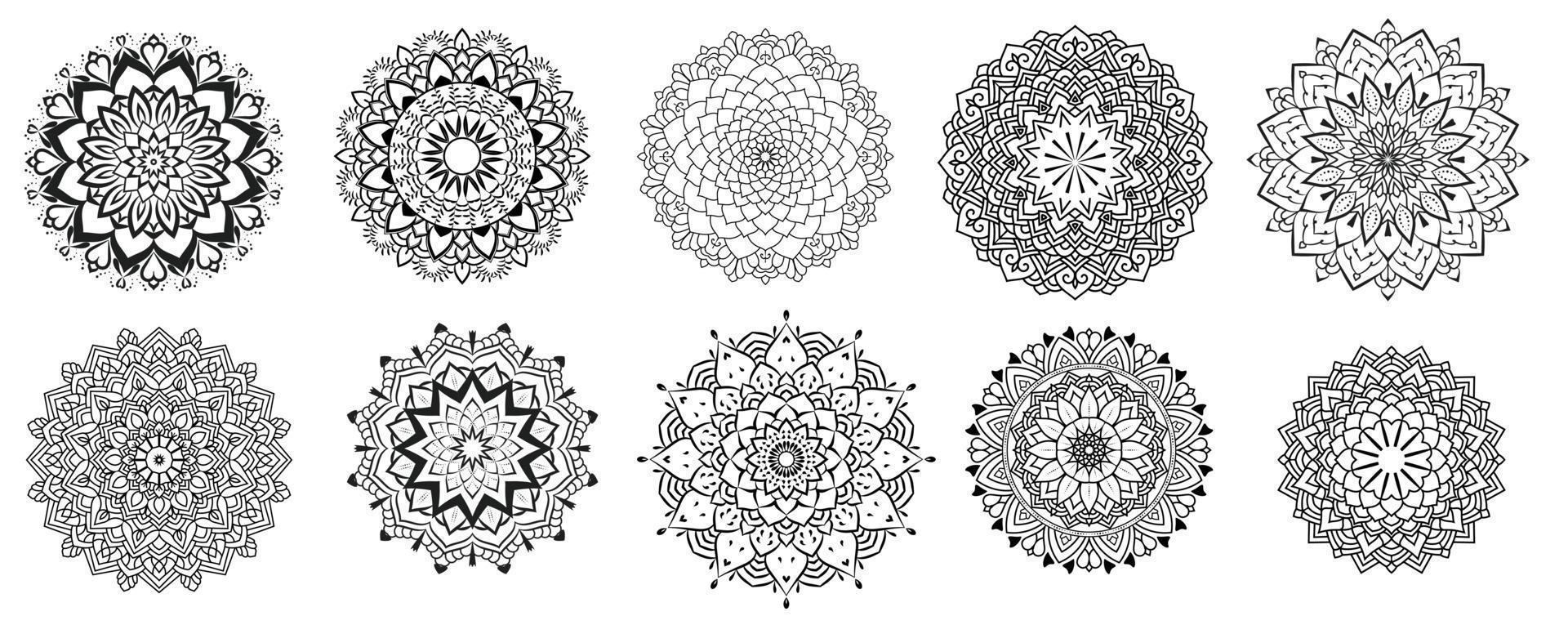 conjunto de 10 plantillas de patrón de mandala vector