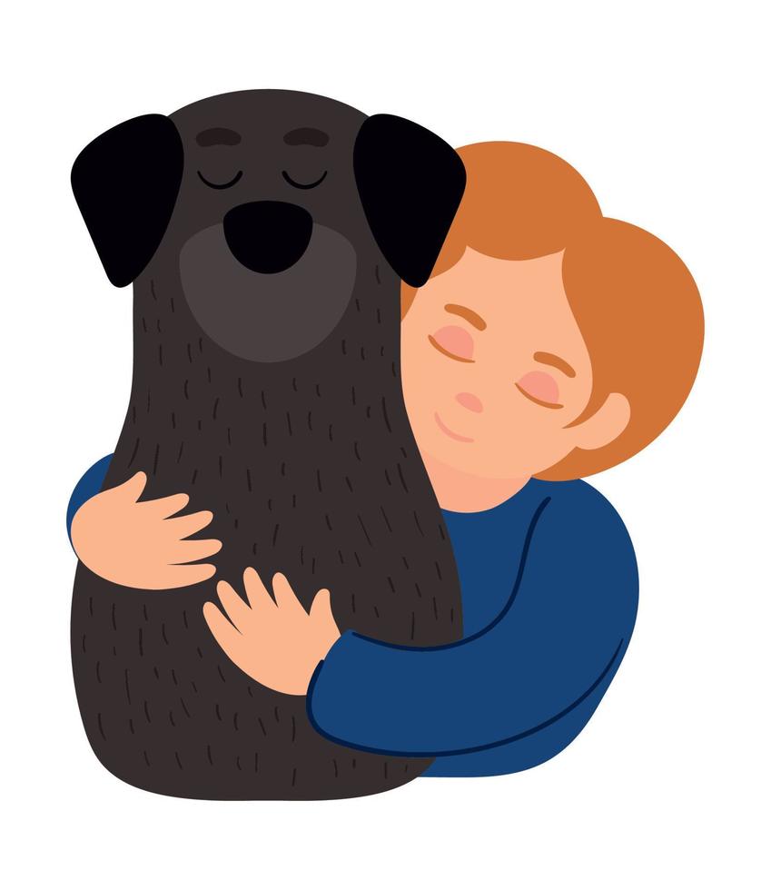 man hugging dog vector