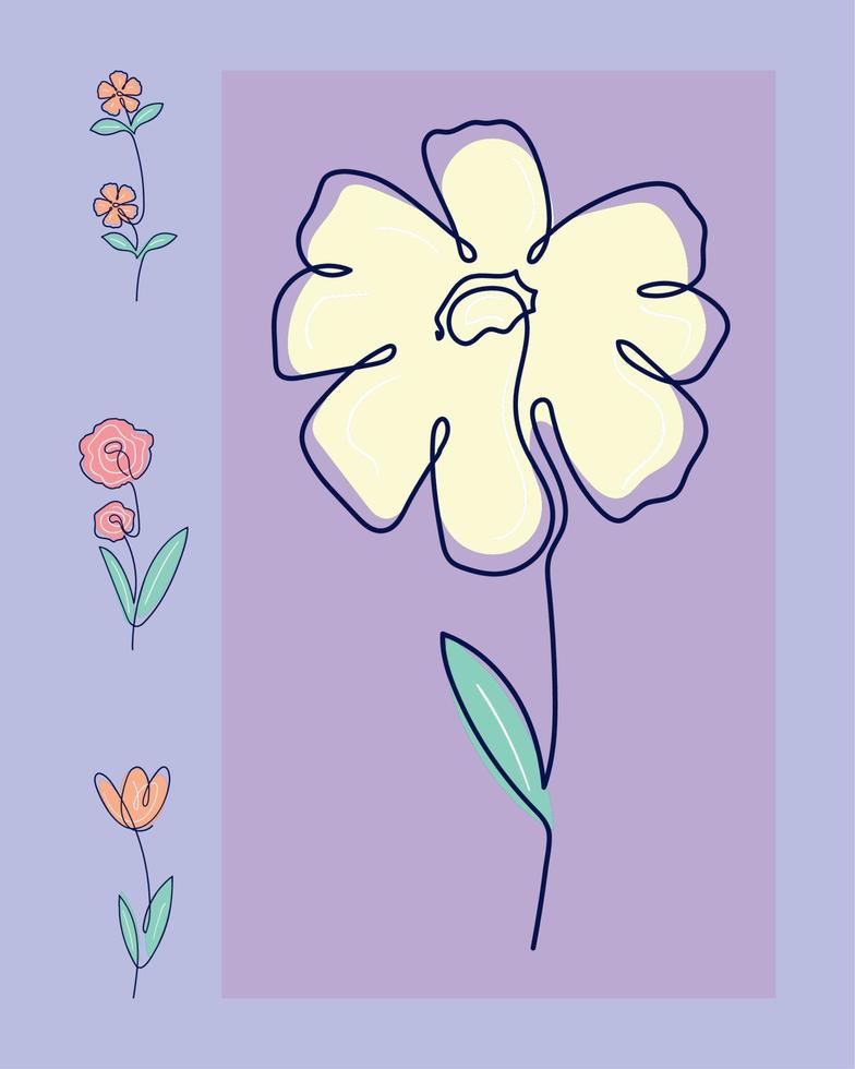 set one line flowers vector