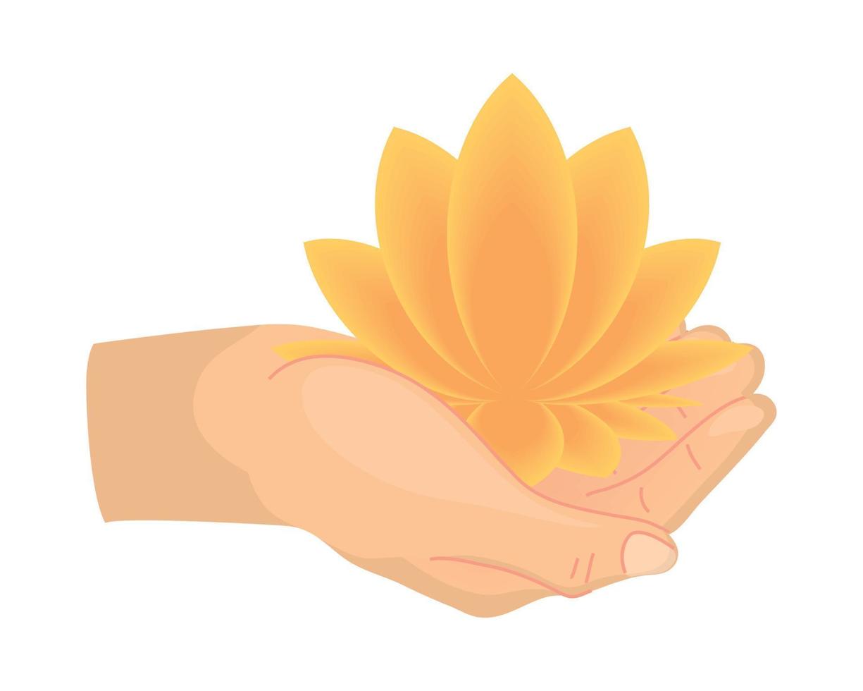 mano con flor de loto vector