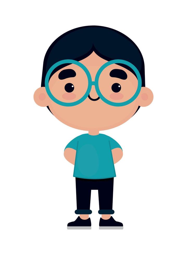 niño kawaii con gafas vector