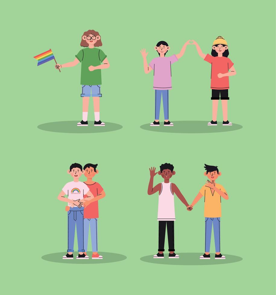 people part in pride parade vector