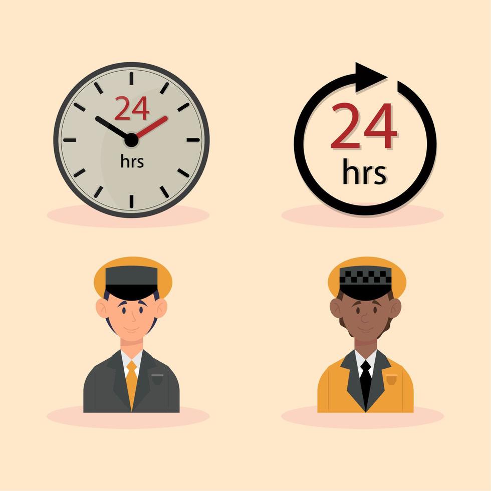 servicio de taxi 24 horas iconos vector