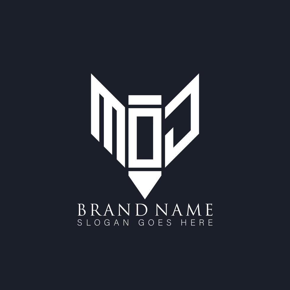 MOJ letter logo design on black background. MOJ creative monogram pencil book initials letter logo concept. MOJ Unique modern flat abstract vector logo design.