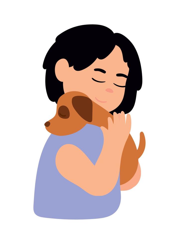 woman hugging a dog vector