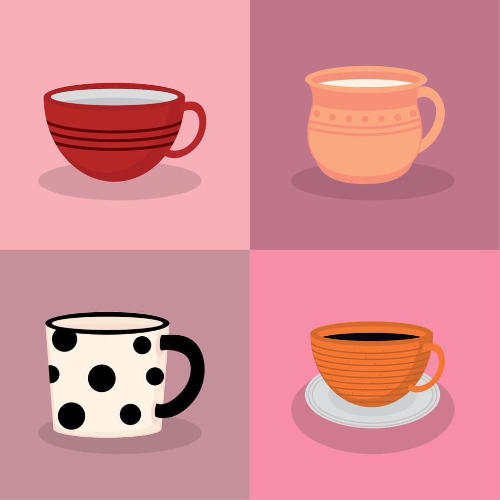 set of porcelain cups vector