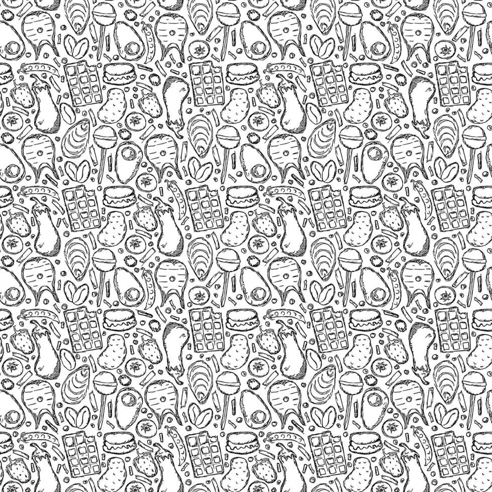 Seamless food pattern. Doodle food background vector