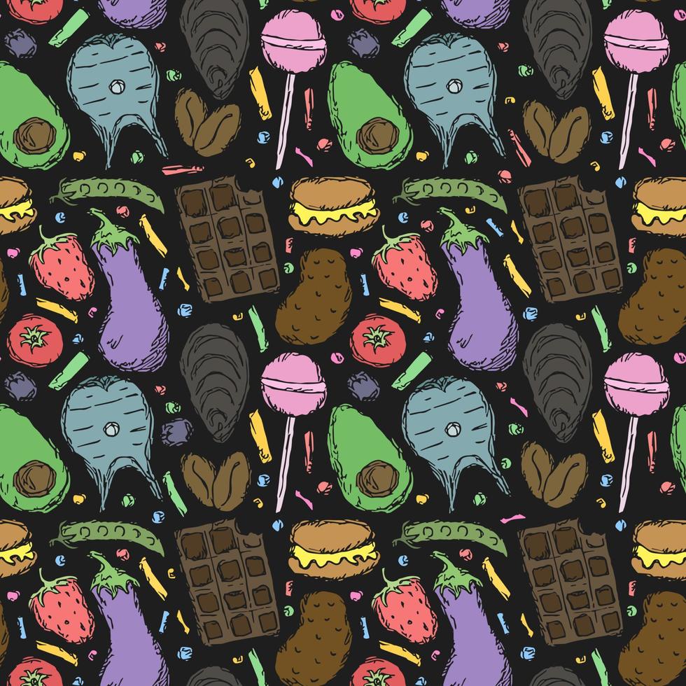 Seamless food pattern. Doodle food background vector