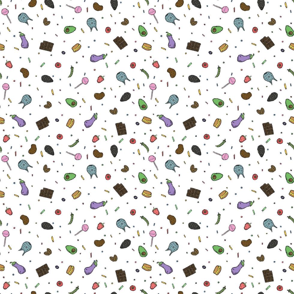 Seamless food pattern. Doodle food background vector