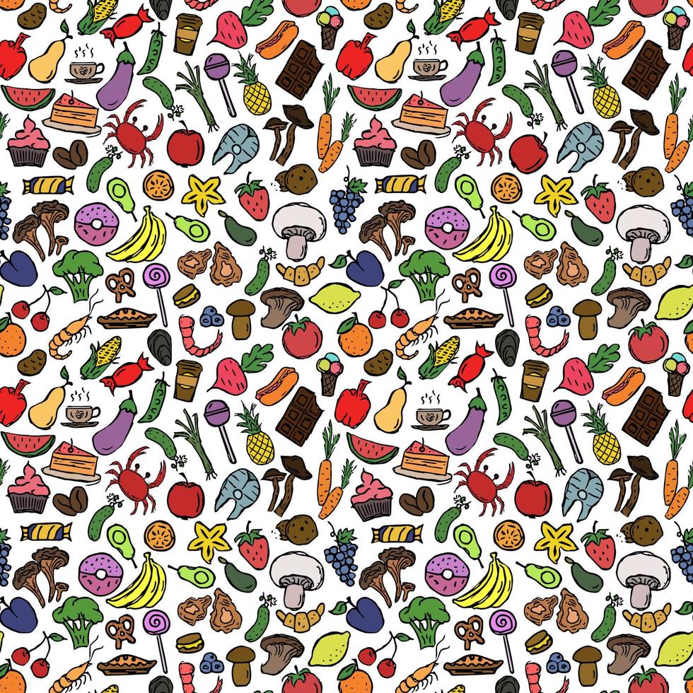 Seamless food pattern. Doodle food background vector