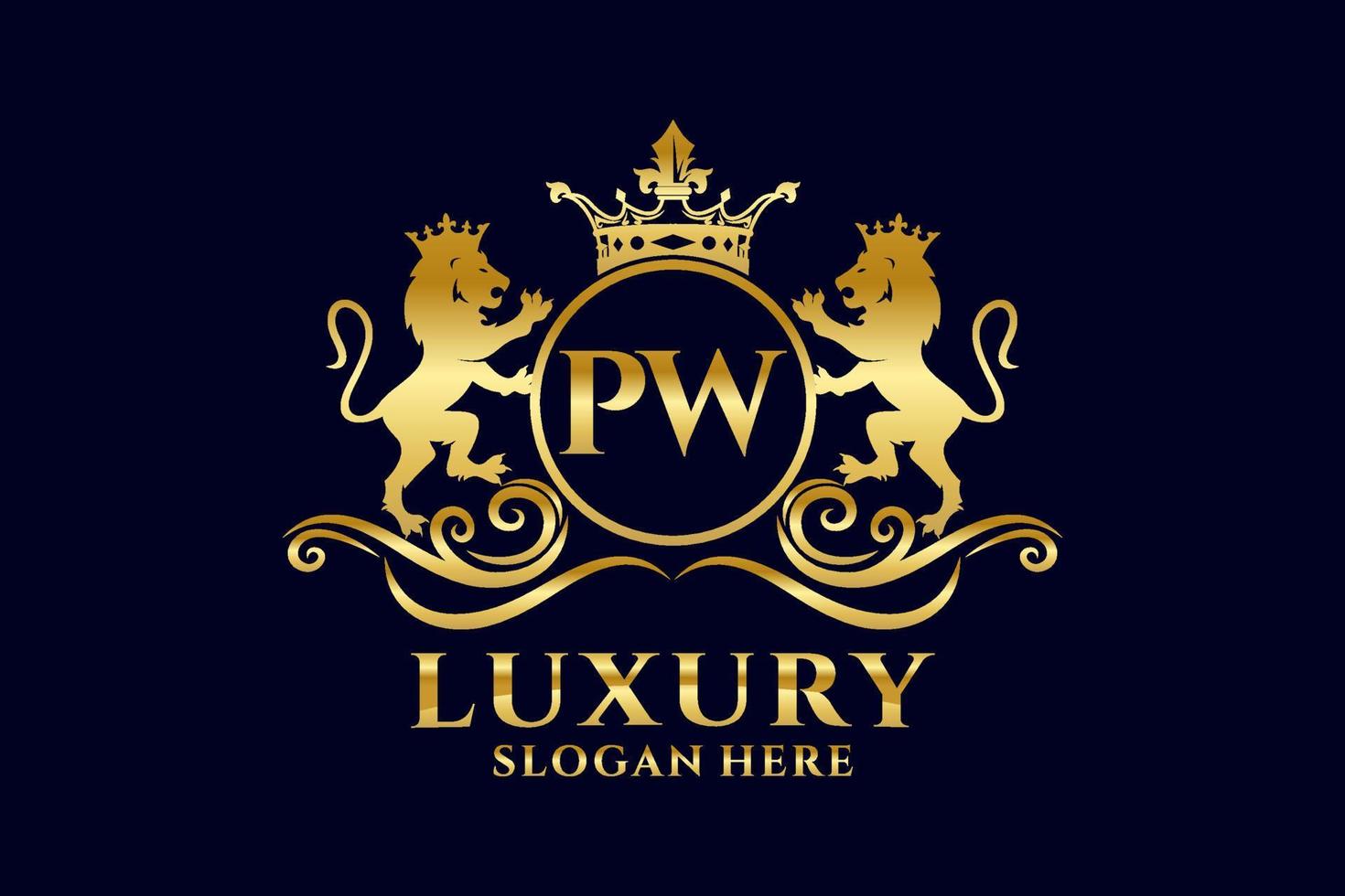 Initial PW Letter Lion Royal Luxury Logo template in vector art for luxurious branding projects and other vector illustration.