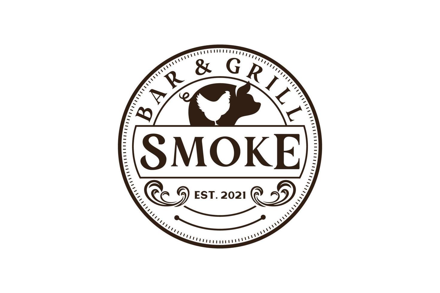 Vintage Retro Rustic BBQ Grill, Barbecue, Barbeque Label Stamp Logo design vector