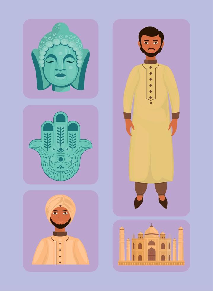 iconos carácter indio vector