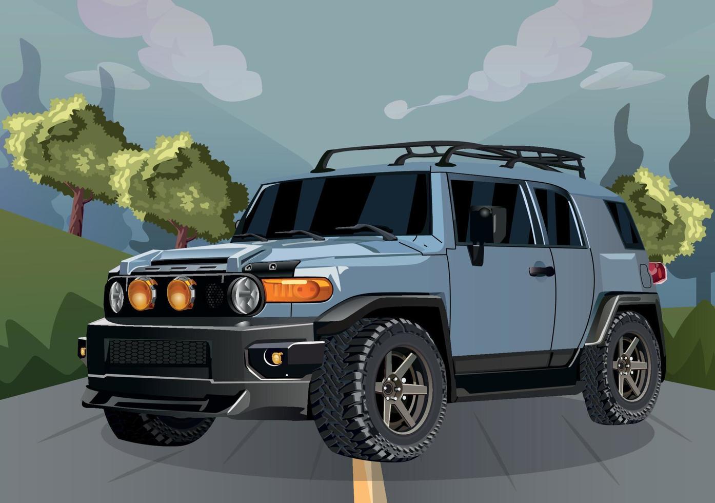 SUV car on the road front view vector