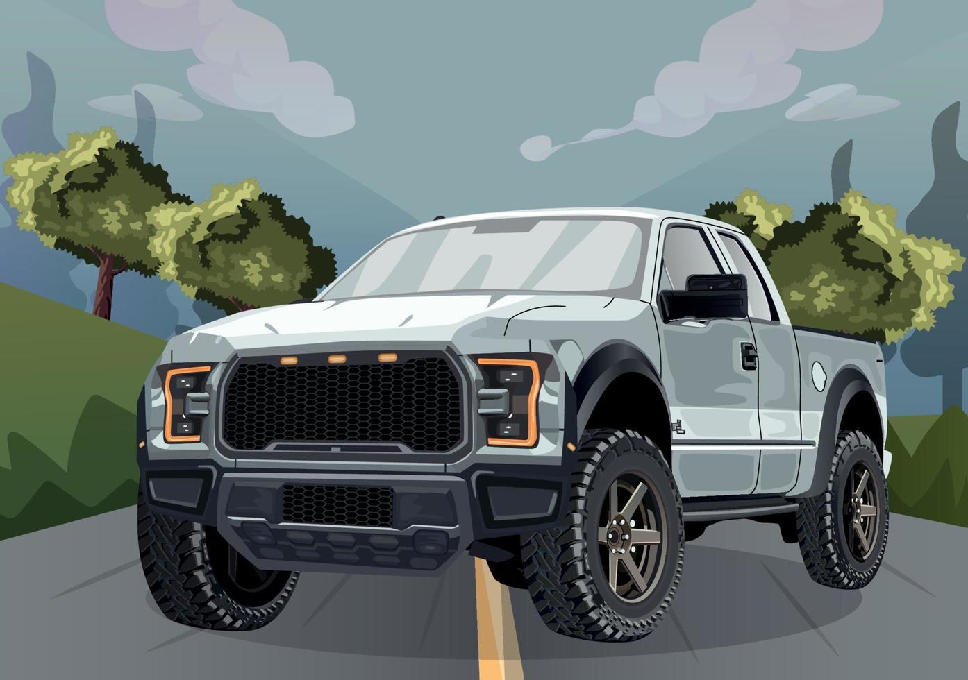 pickup truck on the road , front view vector