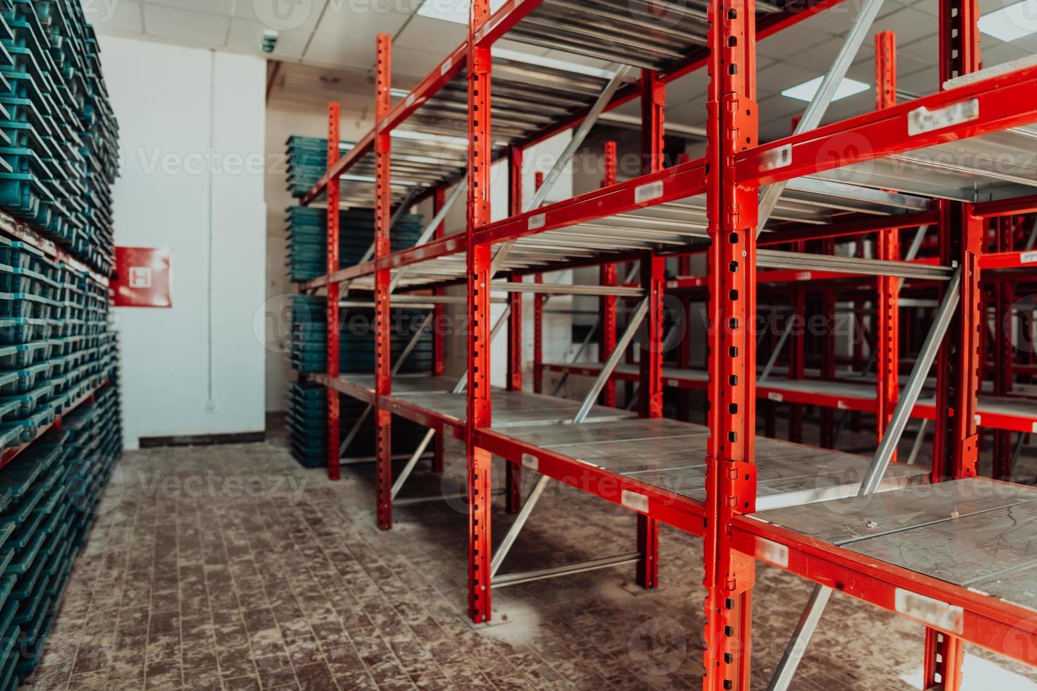 Gold mining storage rock core samples geology drilling industy. Large ore warehouse in modern industry, ores stacked in boxes. Selective focus photo