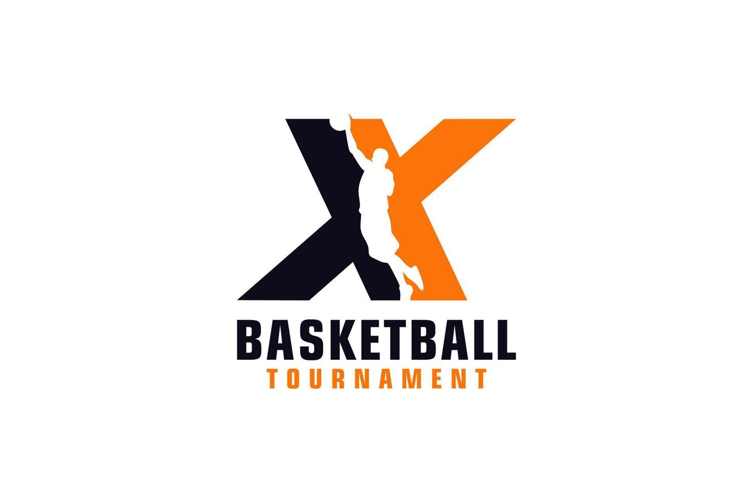 Letter X with Basketball Logo Design. Vector Design Template Elements for Sport Team or Corporate Identity.