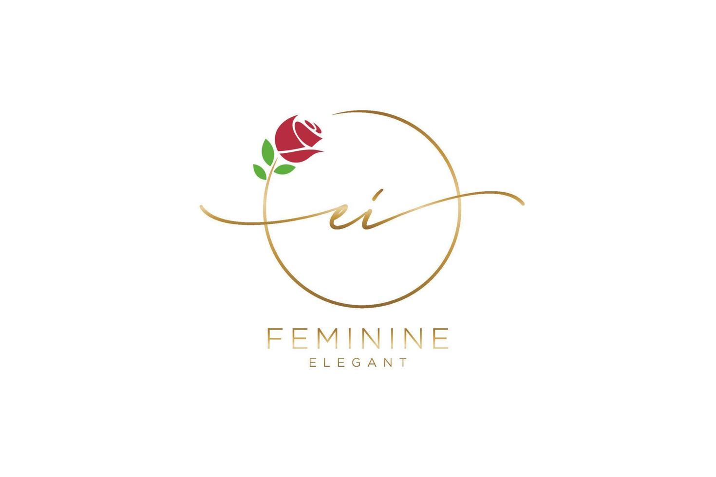 initial EI Feminine logo beauty monogram and elegant logo design, handwriting logo of initial signature, wedding, fashion, floral and botanical with creative template. vector