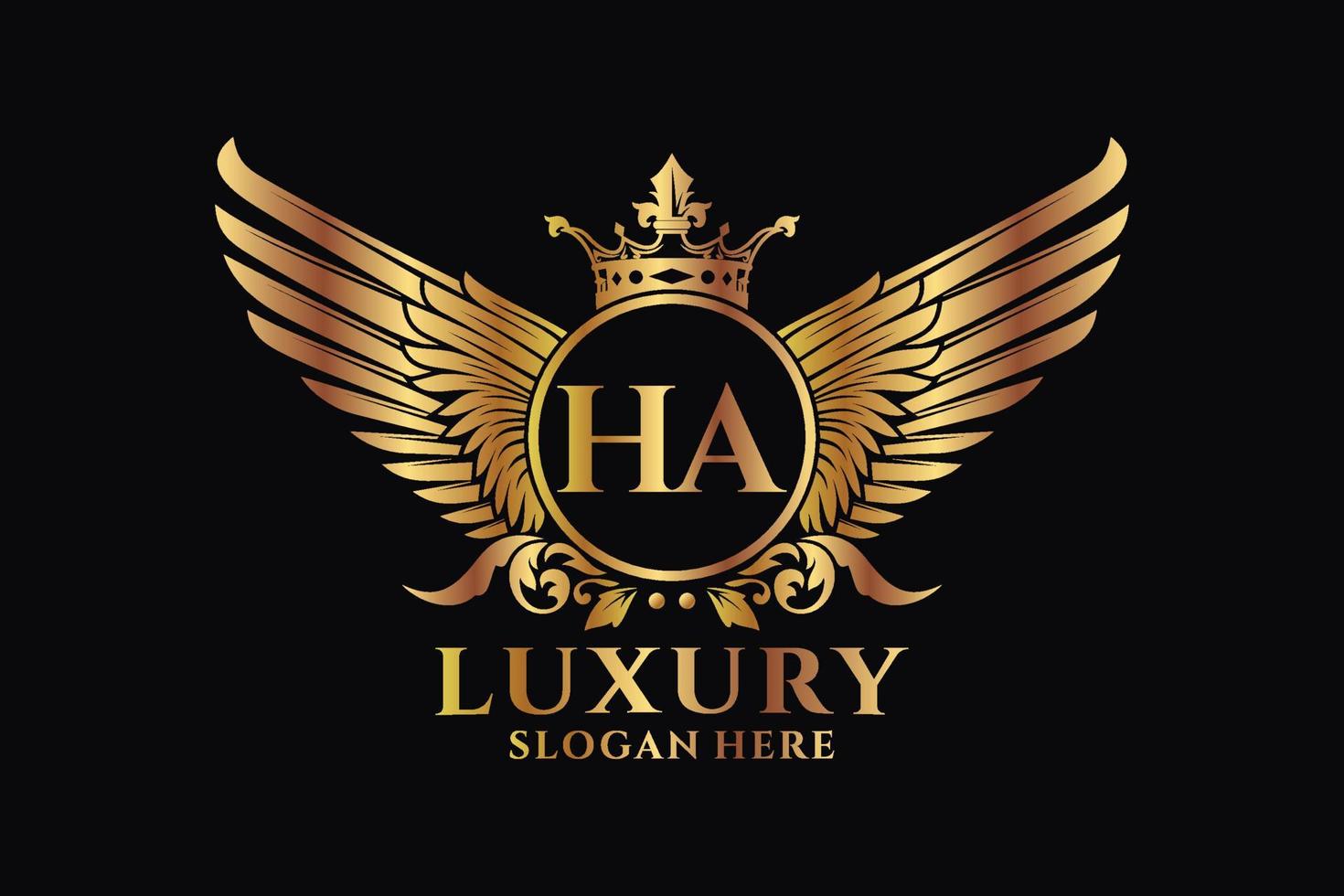 Luxury royal wing Letter HA crest Gold color Logo vector, Victory logo, crest logo, wing logo, vector logo template.
