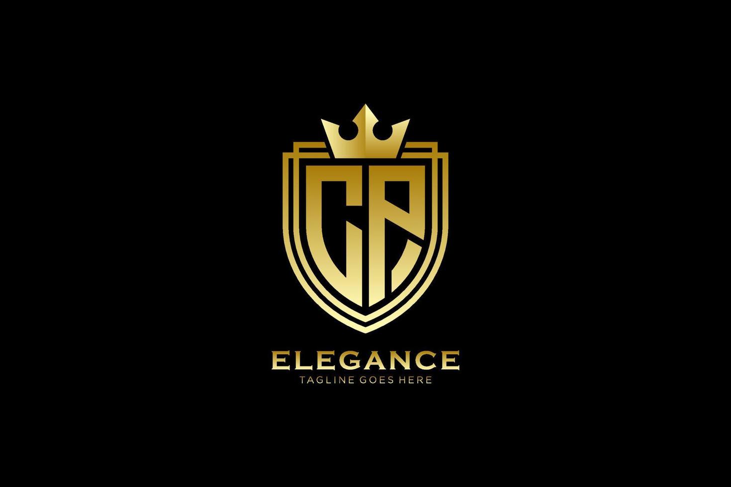 initial CP elegant luxury monogram logo or badge template with scrolls and royal crown - perfect for luxurious branding projects vector