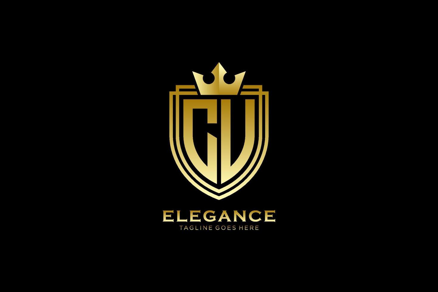 initial CU elegant luxury monogram logo or badge template with scrolls and royal crown - perfect for luxurious branding projects vector