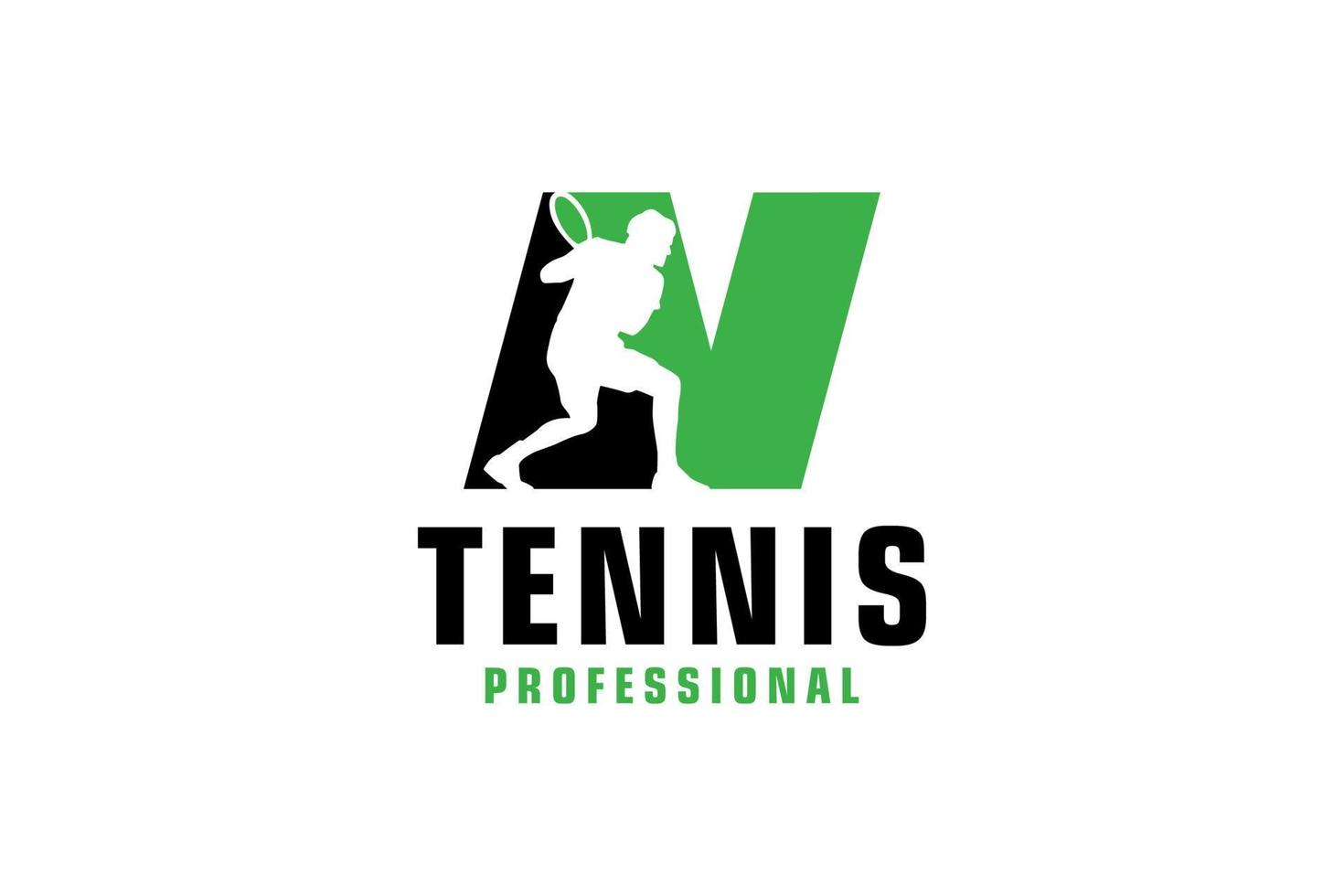 Letter N with Tennis player silhouette Logo Design. Vector Design Template Elements for Sport Team or Corporate Identity.