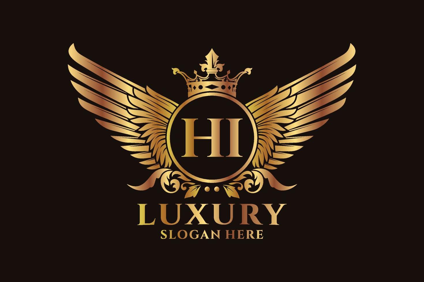 Luxury royal wing Letter HI crest Gold color Logo vector, Victory logo, crest logo, wing logo, vector logo template.