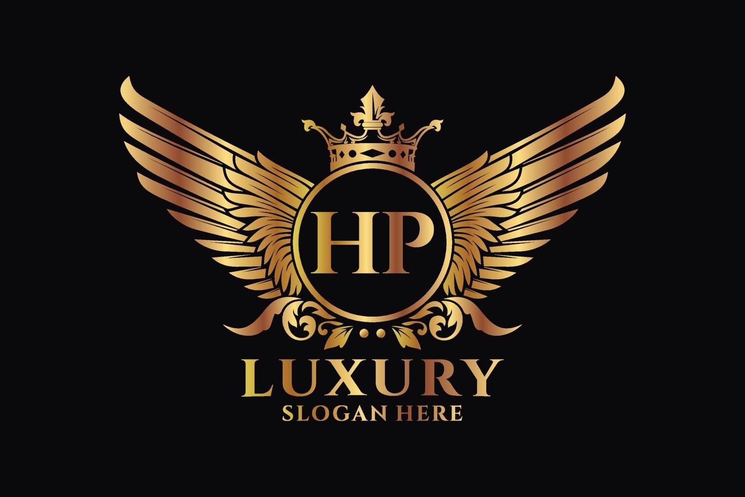 Luxury royal wing Letter HP crest Gold color Logo vector, Victory logo, crest logo, wing logo, vector logo template.