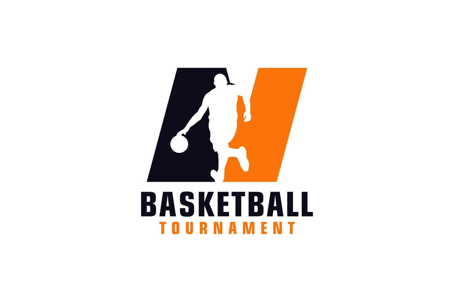 Letter N with Basketball Logo Design. Vector Design Template Elements for Sport Team or Corporate Identity.