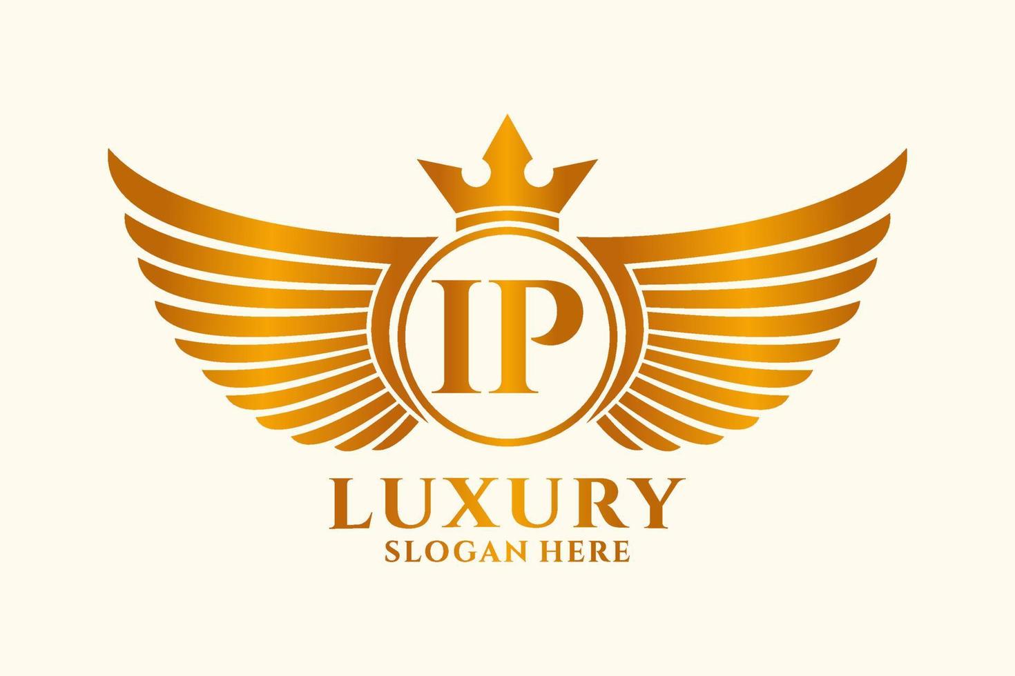 Luxury royal wing Letter IP crest Gold color Logo vector, Victory logo, crest logo, wing logo, vector logo template.