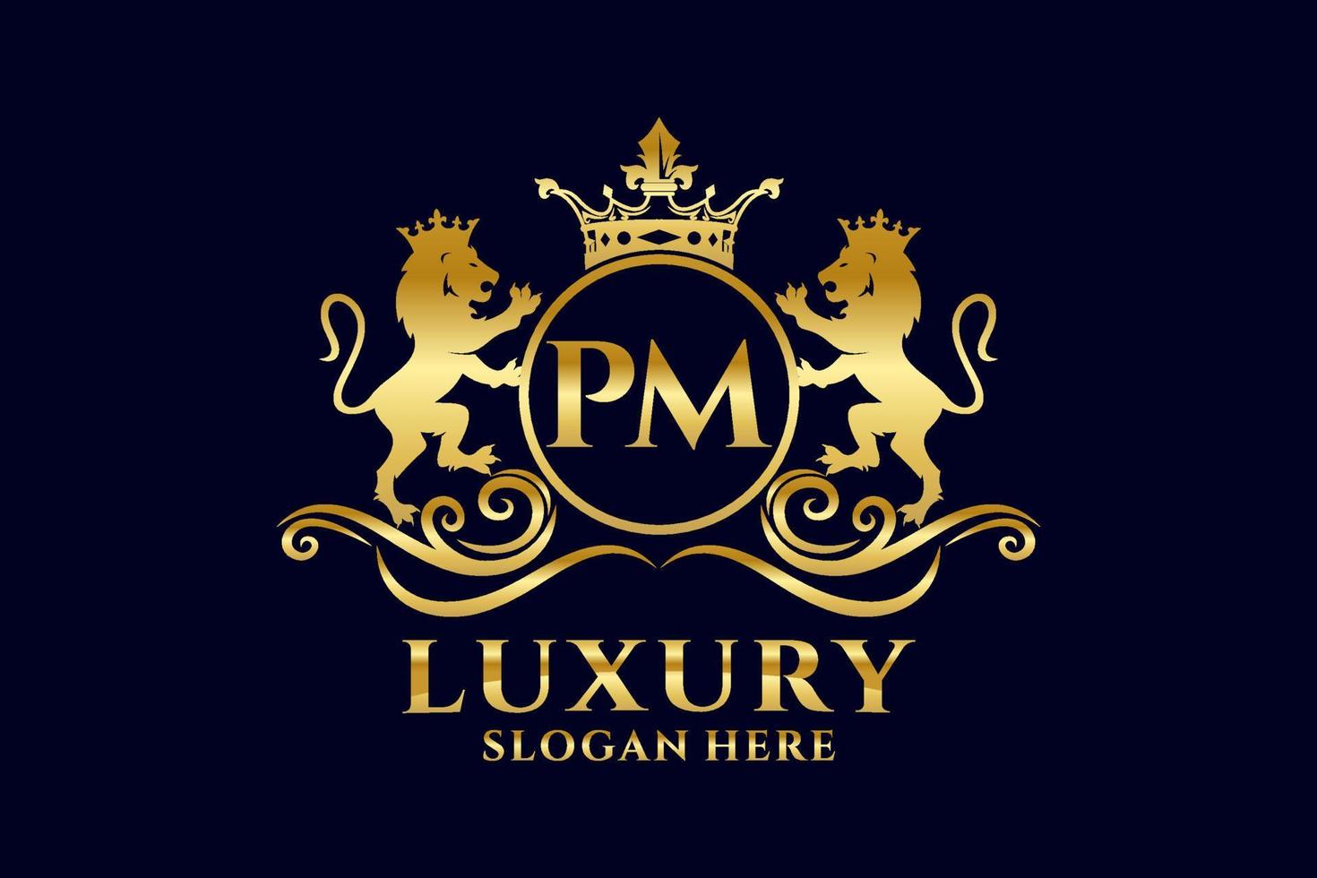 Initial PM Letter Lion Royal Luxury Logo template in vector art for luxurious branding projects and other vector illustration.